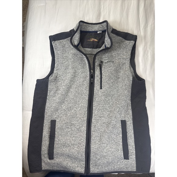 Orvis Men's Size XL Full Zip Fleece Vest Heathered Grey Pockets Knit - Picture 1 of 11